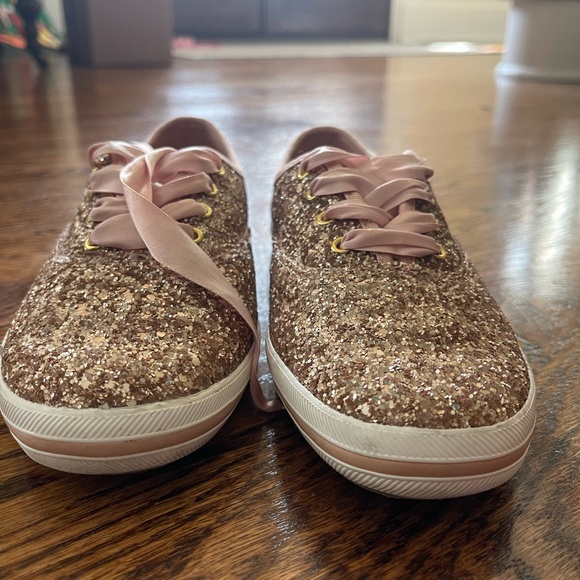 Kate Spade Keds Rose Gold Glitter Lace Up Shoes Sneakers Size 7 - Picture 8 of 10